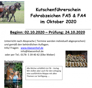 Lehrgänge Fahrabzeichen FA5 + FA4, Pferdeführerschein und Longierabzeichen